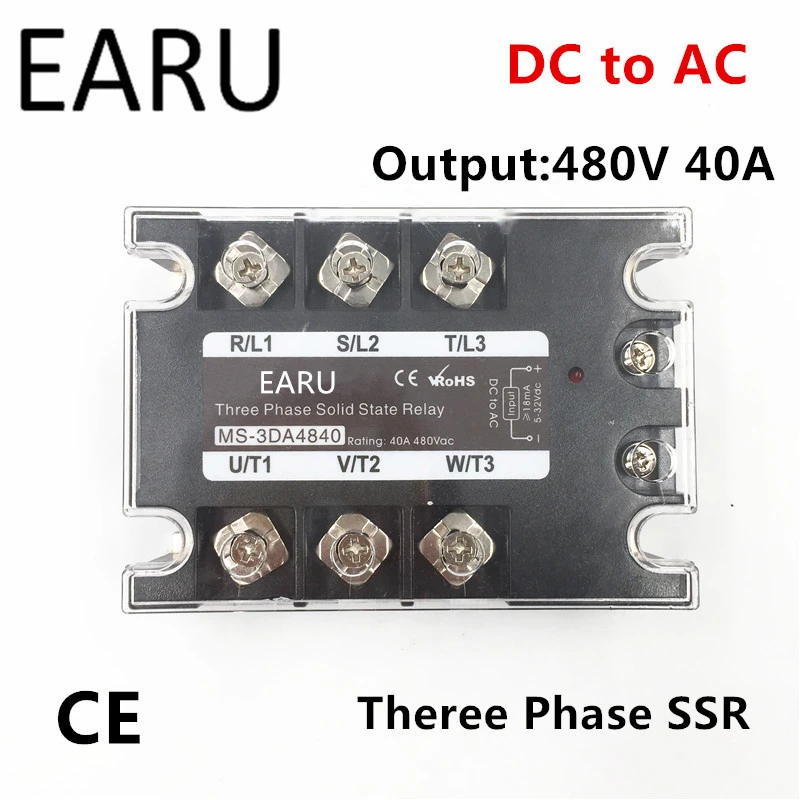 

TSR-40DA SSR-40DA трехфазное твердотельное реле постоянного тока 5-32 В, входное управление, переменный ток 90 ~ 480 В, выходная нагрузка 40 А, 3-фазное SSR, в...