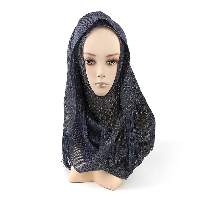 Женский мусульманский тюрбан головной платок с бахромой накидка плоский шарф