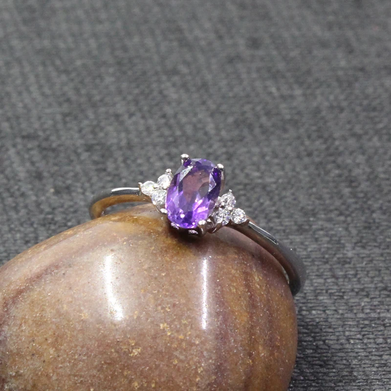 Кольцо из серебра 925 пробы с натуральным аметистом 4 х6 мм|gift gifts|gift valentines daygift jewelry |
