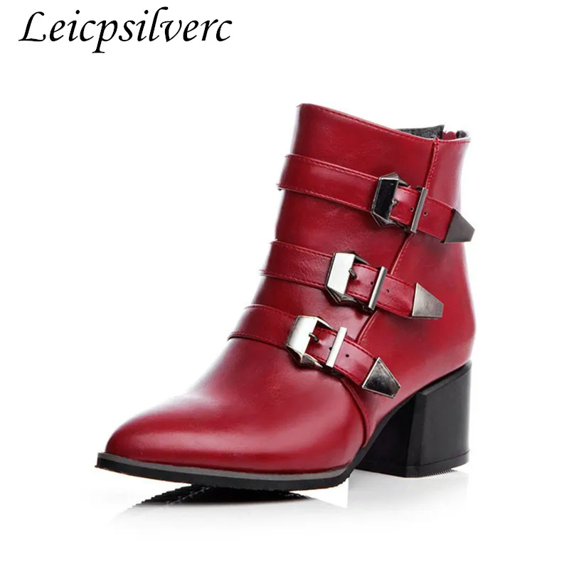 Зимняя обувь из искусственной кожи на высоком каблуке короткие ботинки молнии