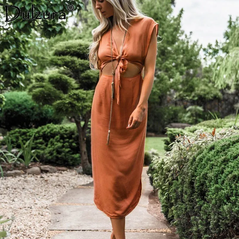 Dluzura выдалбливают Сплит Женщины Сексуальная Bodycon Платье 2018 летнее платье без