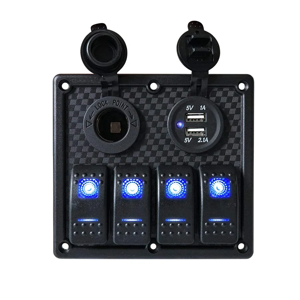 4 Gang цепи синий светодиод кулисный переключатель Панель 12 24V Dual USB Порты и разъёмы