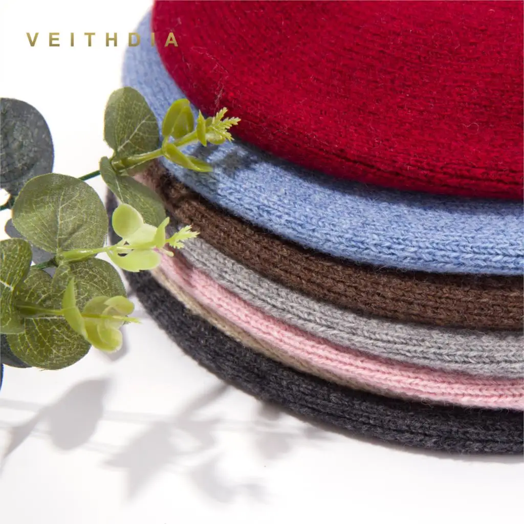 VEITHDIA новые зимние шапки-береты однотонные шерстяные кашемировые женские теплые