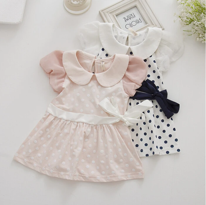 Новое повседневное детское платье в горошек с бантом из 100% хлопка консервативном