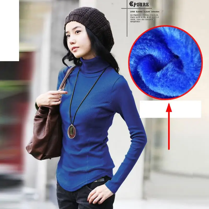 Slim Thicken interior Velvet Casual Thick Warm Women's Autumn Winter Turtleneck Sweater Big Size solid color long-sleeved | Женская