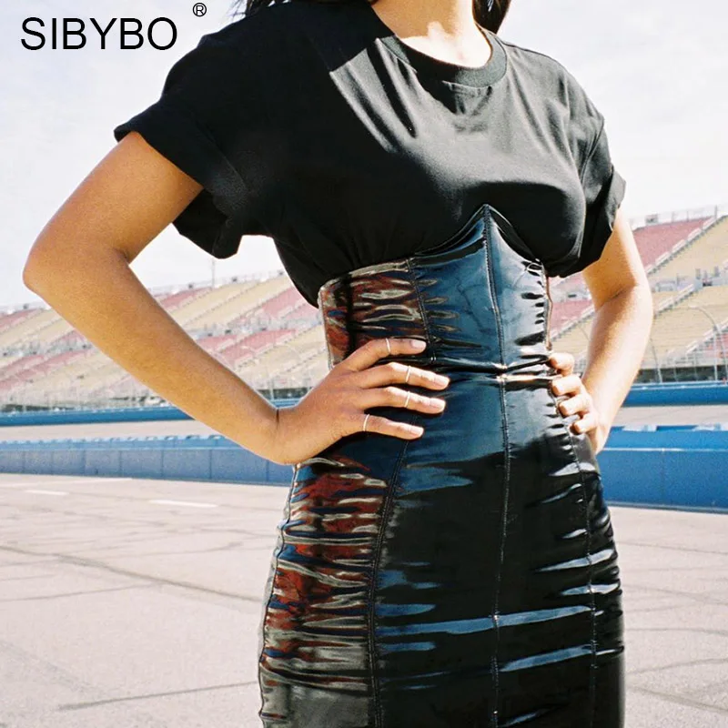 Sibybo, сексуальные женские юбки с высокой талией из искусственной кожи, модная женская облегающая Летняя мини-юбка на молнии, черные короткие женские юбки