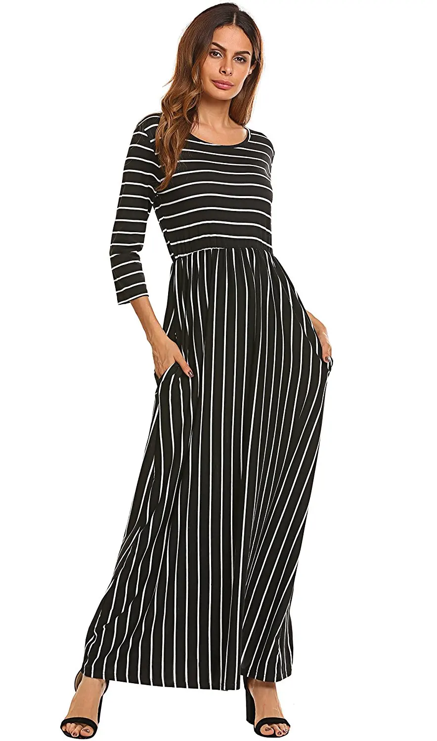 P Ammy 2018 Summer Plus Size Striped Maxi Long Cotton Jumper Dress Lady Ladies Spring Casual Three Quarter Beach Bohemian | Женская