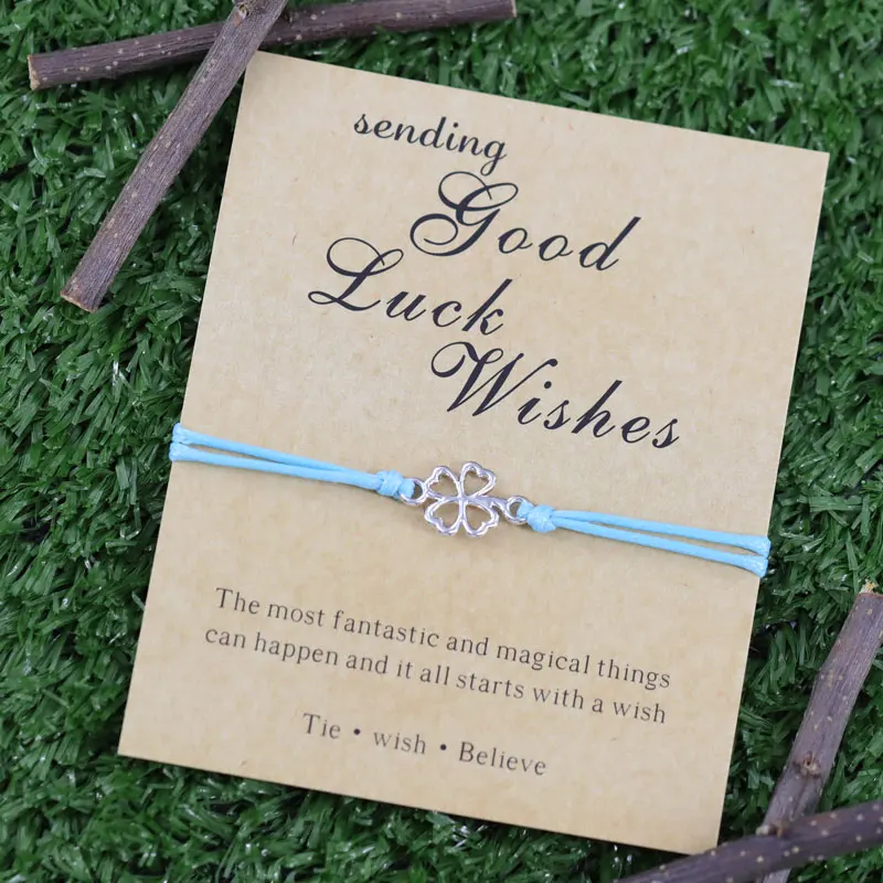 Sky Blue Good Luck Vibes трилистник браслет желаний счастливый четырехлистный клевер Трилистник талисманы браслеты ювелирные изделия ручной работы для женщин дружба подарок - Окраска металла: Sky Blue