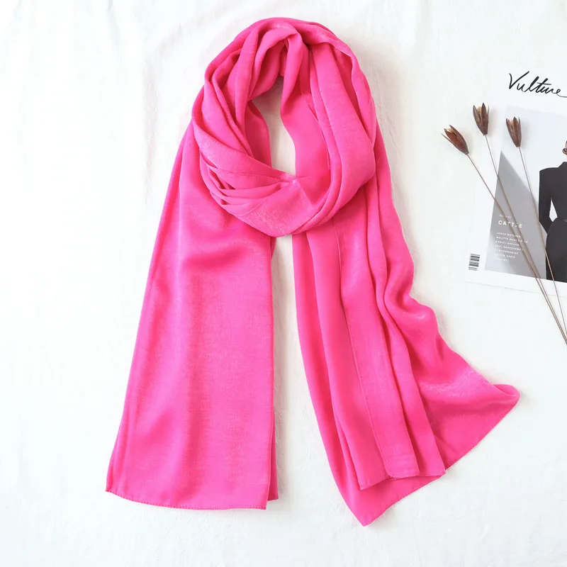 19 fushia Цельный женский Одноцветный Шелковый платок hijabs обертывания мягкие длинные мусульманские платки блестящие шарфы hijabs - Цвет: 19 fushia