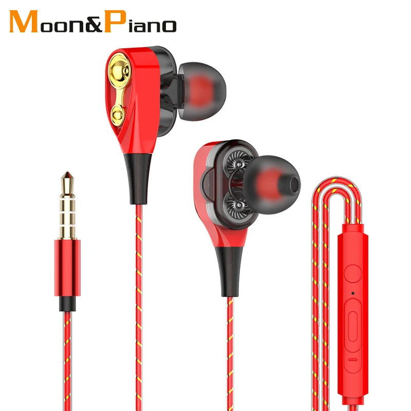 

3.5mm In-ear Headphones double dynamic ring Sports Earphone 1.2m Wired Headphone cable for Universal Smart Mobile Phone