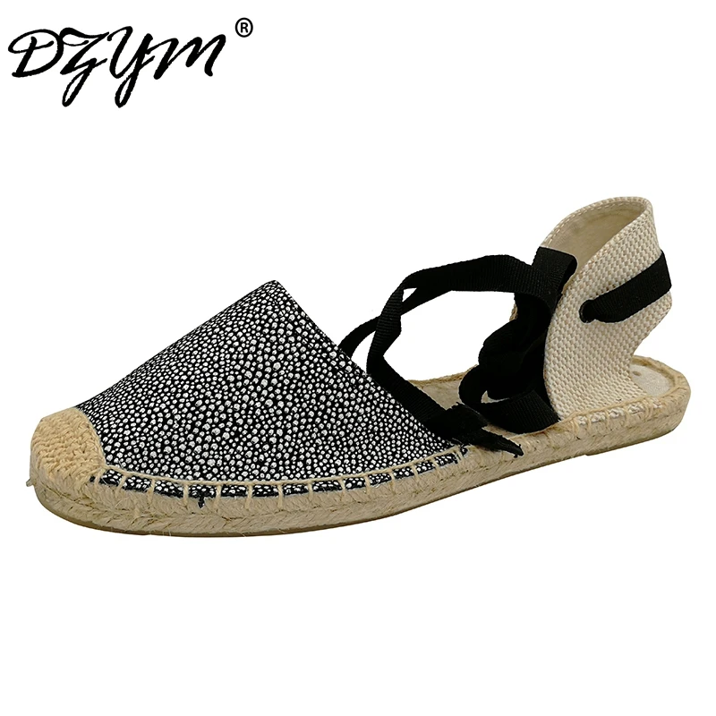 DZYM соломы белье Espadrille Ремешок на щиколотке Женская обувь балетки плоской подошве