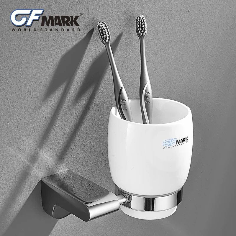 

GFmark Cup & Tumbler Holders Chrome Plating Bathroom Accessories Wall Mounted Tumbler Holder With Ceramic Toothbrush Cups