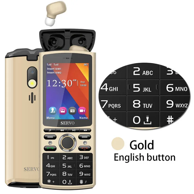 Новинка SERVO R25 2," мобильный телефон две sim-карты Bluetooth 5,0 TWS беспроводные наушники 6000mAh power Bank GSM gprs мобильный телефон - Цвет: EN keyboard Gold