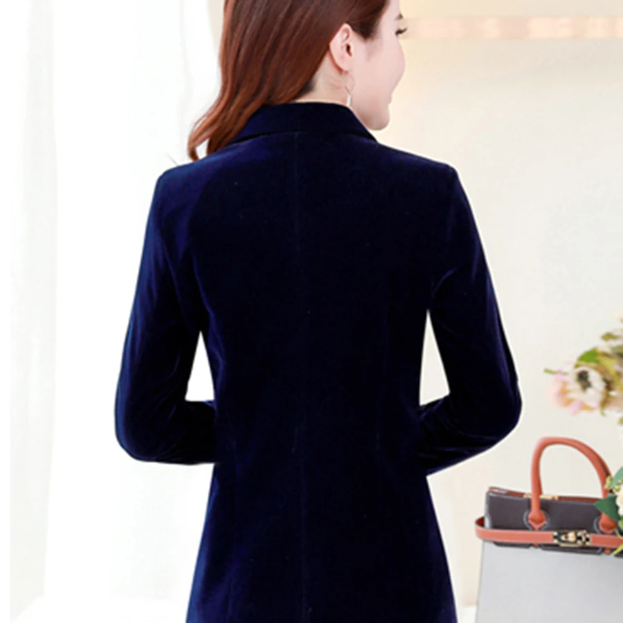 Red Long Sleeve Slim Blazer Velvet Women Tunic Vintage Blazers Korean Office Uniform Designs Female Jacket Outwear P7C1304 | Женская