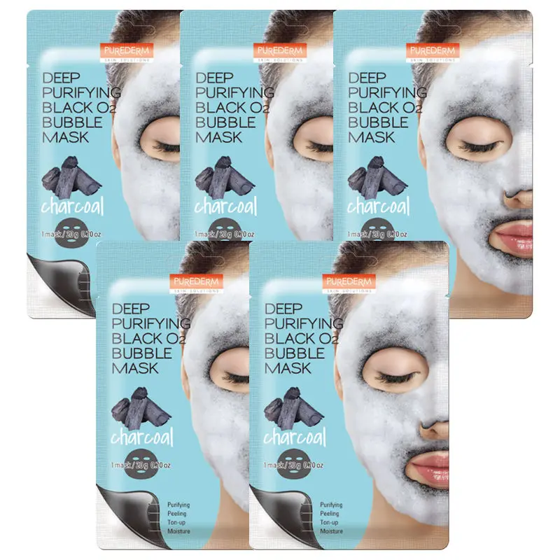 Charcoal Mask 5pcs PUREDERM глубокая Очищающая черная маска O2 пузырьковая маска 20 г вулканическая маска для лица маска для удаления угрей отбеливающая маска на древесном угле - Цвет: Charcoal Mask 5pcs
