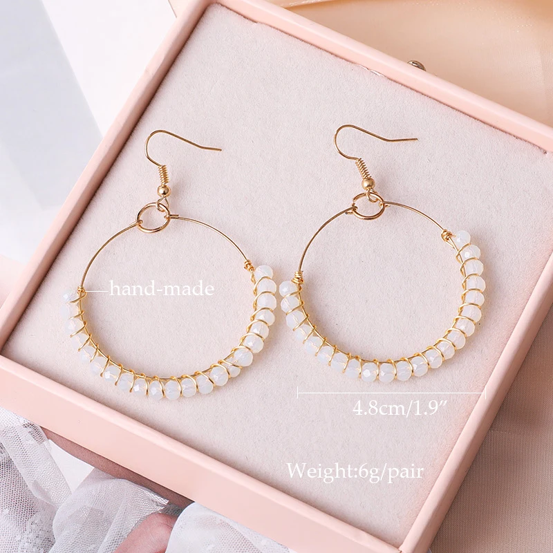 Женские круглые серьги-подвески в стиле бохо сережки золотого цвета с бусинами