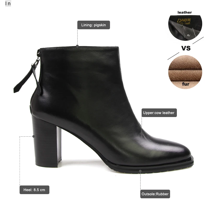 Designer Back Zipper Ankle Boots Women's High Square Heel Shoes Female Footwear New Arrival Natural Leather Winter 2018 | Обувь