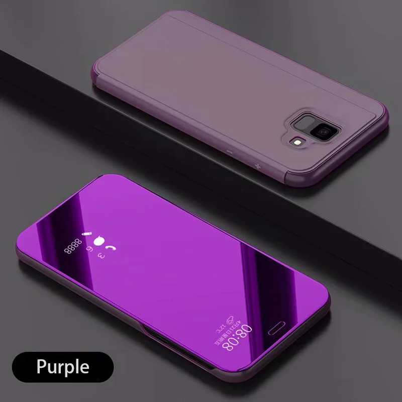 Умный зеркальный флип-чехол для samsung A7 A6 A8 плюс J2 J4 J6 плюс J8 кожаный чехол для A3 A5 A7 J3 J5 J7 чехол s - Цвет: Purple