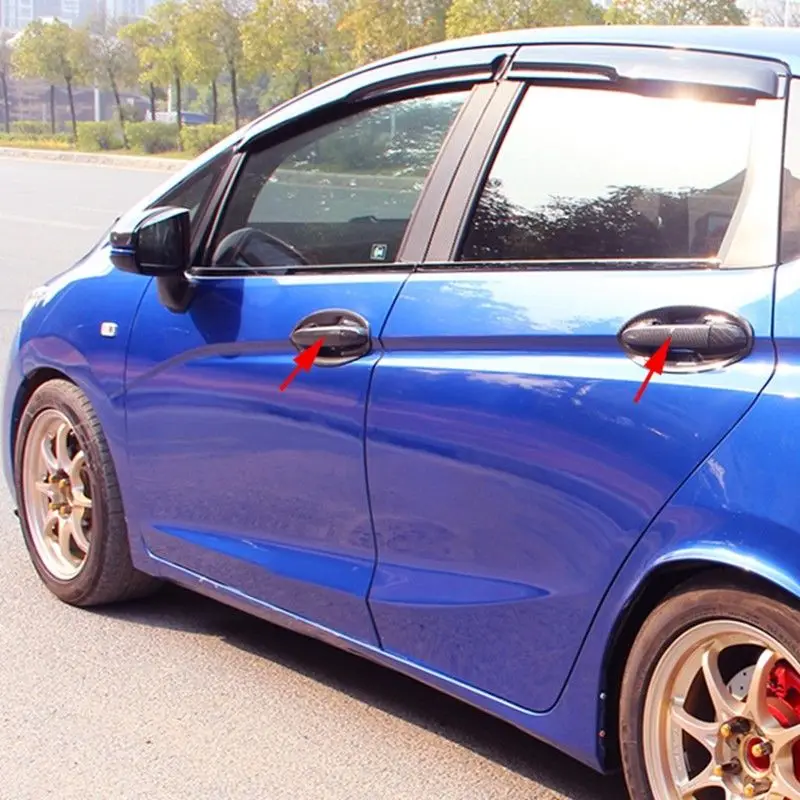 Pcmos углеродное волокно ABS боковая Дверная ручка Крышка отделка Подходит для Honda Jazz наружные части двери наклейки Стиль Новая мода