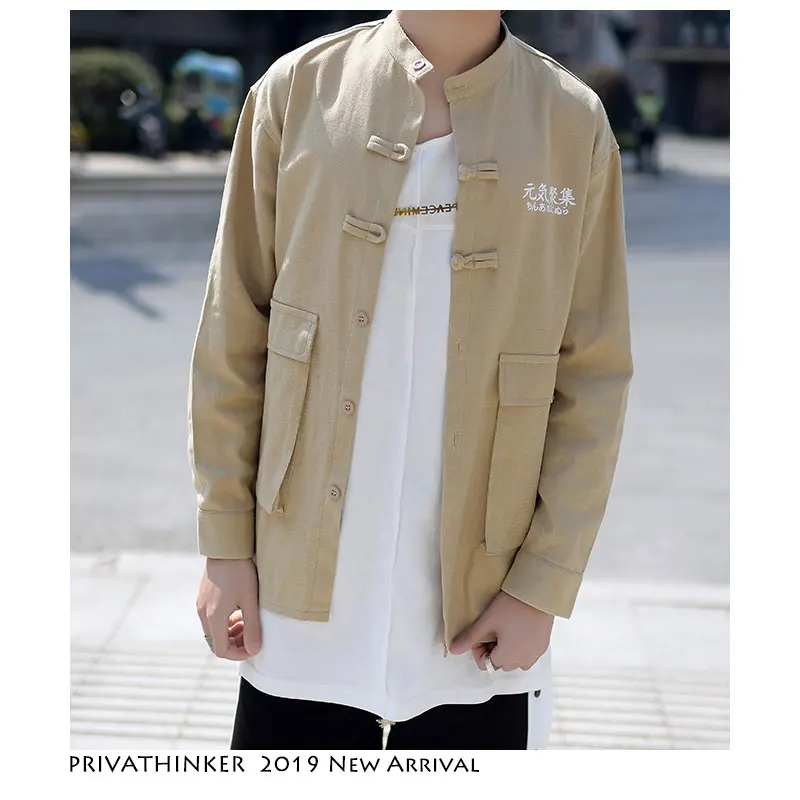 Privathinker Men Summer Tang Clothes 2019 Chinese Style Buckle Pockets Casual Jackets Male Vintage Jacket Mandarin Collar | Мужская