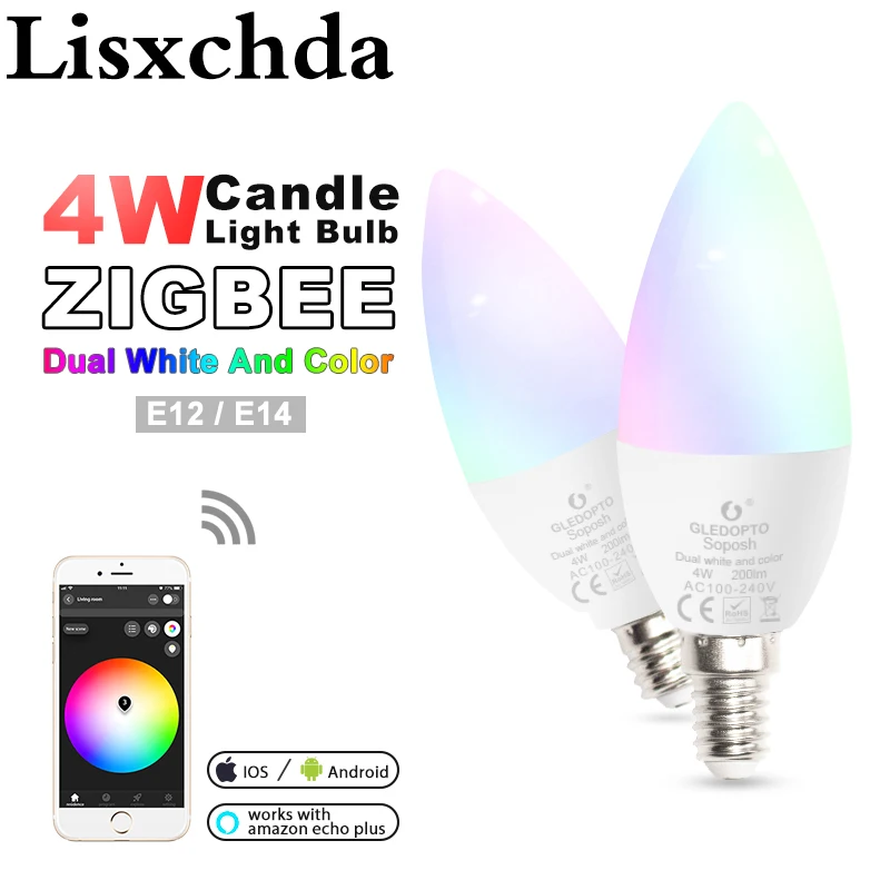 G светодиодный OPTO zigbee zll светодиодный 4 Вт светильник в форме свечи rgb/rgbw/rgbww/cw умный Контроль приложения AC100-240V E12/E14 работа с amazon smartthings