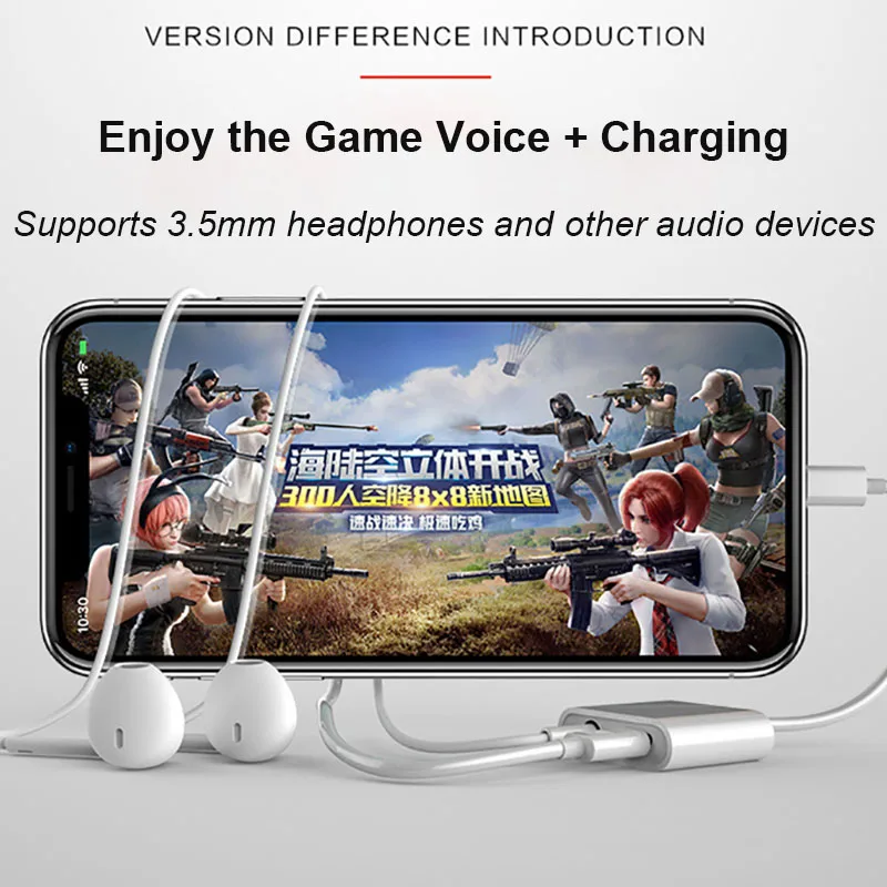 Original 2 in 1 3.5mm Jack Aux Audio Charger Adapter for iPhone X XS MAX XR Fast Charging Earphone Call Remote | Мобильные телефоны