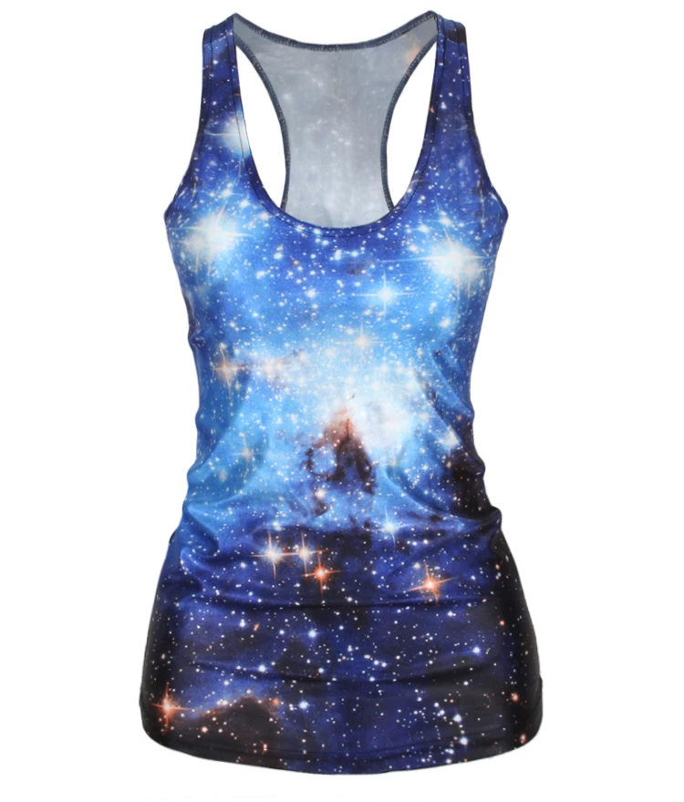 YEMUSEED новинка весны 2014 женская футболка голубой кроп-топ Galaxy для приключений