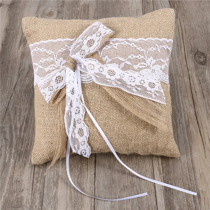 20x20 см Мешковина Hessian рустикальное свадебное кольцо Подушка кольцо несущий кружевной цветок для свадебной церемонии свадебные принадлежности