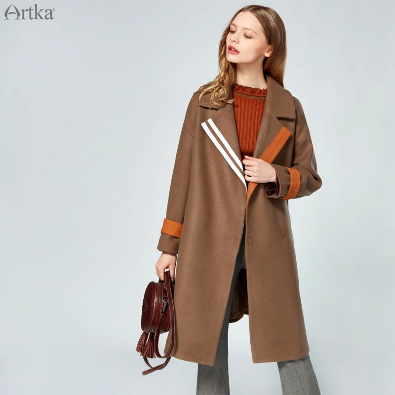 

Женское шерстяное пальто ARTKA, осенне-зимнее классическое простое пальто с отложным воротником, FA11276D