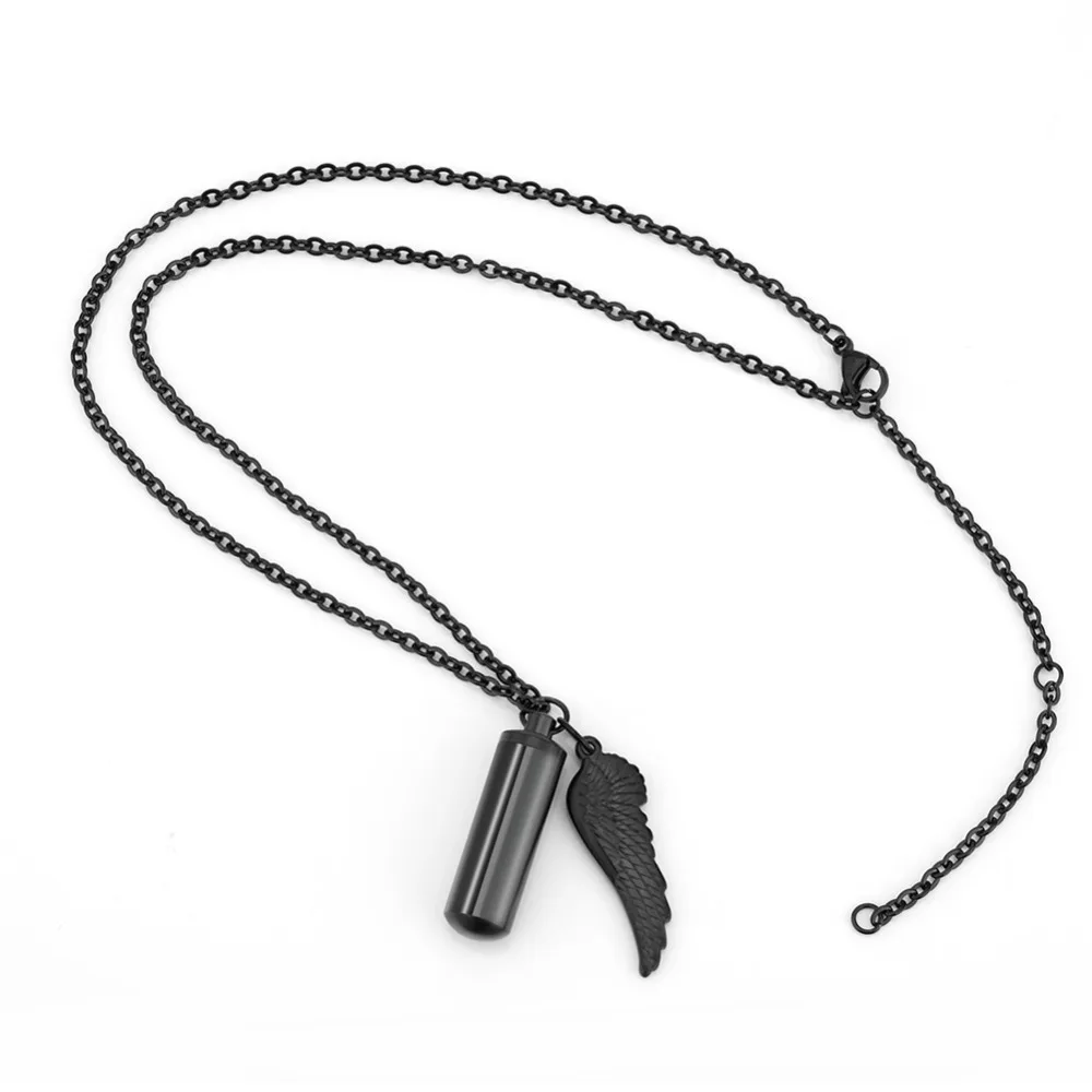 SOITIS черный серебряный цвет флакон Keepsake 316L Нержавеющая сталь Мужской Женский брелок крыло Ангела подвеска урна ожерелье пепел ювелирные изделия