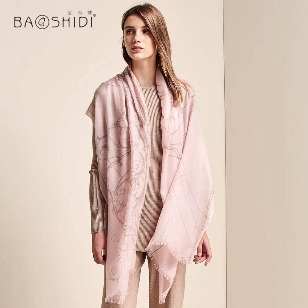 Женский шарф BAOSHIDI зимний из 100% кашемира женская элегантная шаль Пашмина модный