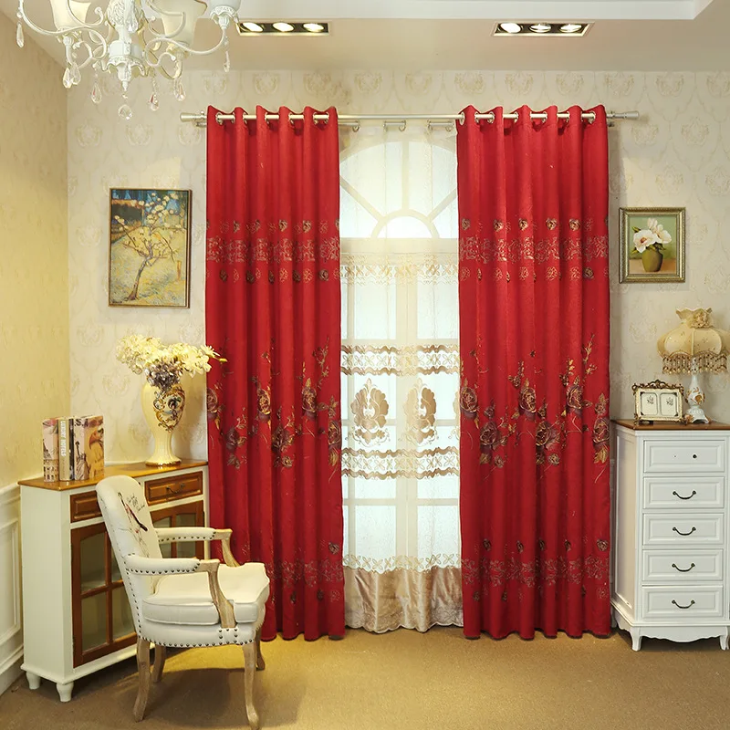 Китайский пион вышивка ярко красные шторы для гостиной столовой