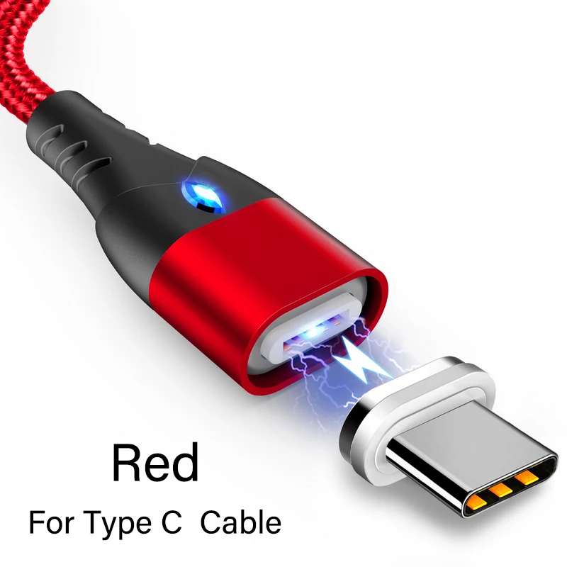 For Type C Red Магнитный кабель Micro usb type C для iPhone осветительный кабель samsung S7 Xiaomi Redmi Note 7 1M 3A Быстрая зарядка зарядное устройство телефонный кабель - Цвет: For Type C Red