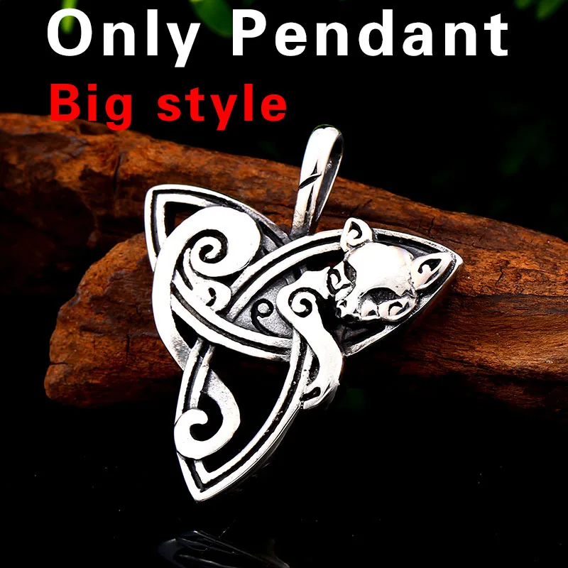 Стальной солдат Викинг triquetra fenrir кулон ожерелье из нержавеющей стали Кошка Животное цепь Сверхъестественное Амулет узел ювелирные изделия для женщин - Окраска металла: big style