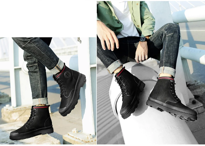 OZERSK New Hot Sale Men Work Shoes Autumn Genuine Leather Lace Up Boots Vintage Style Men Ankle Boots Luxury Casual Boots