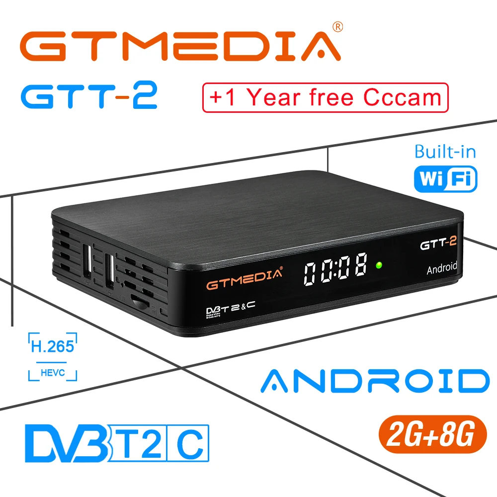 FREESAT gtmedia GTT2 Android 6,0 ТВ-бокс DVB-T/T2/кабель/ISDBT Amlogic S905D 2 Гб ram 8 Гб rom freesat+ 1 год Бесплатный CCcam подарок