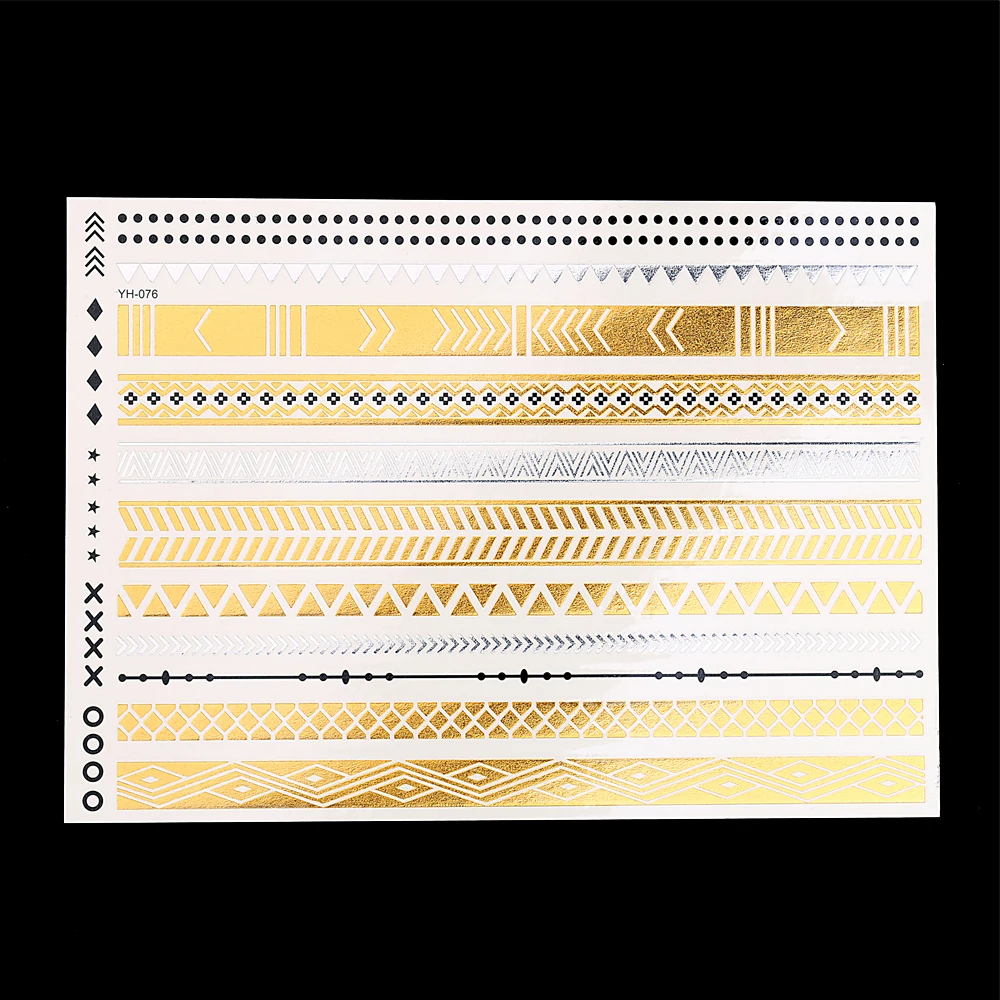 1 шт. временная Мерцающая металлическая татуировка золотой серебряный браслет