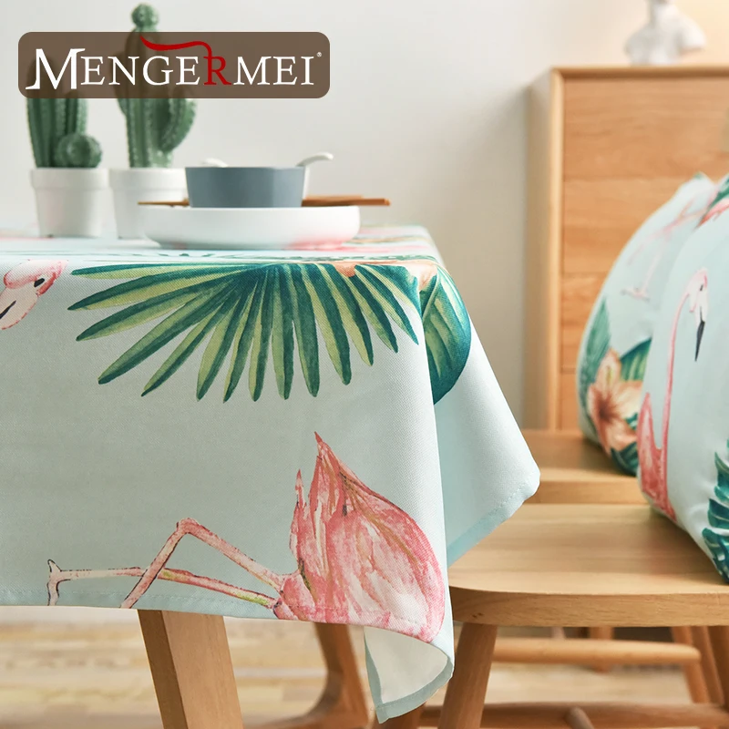 Скатерть с принтом Фламинго из хлопка и льна водонепроницаемая скатерть