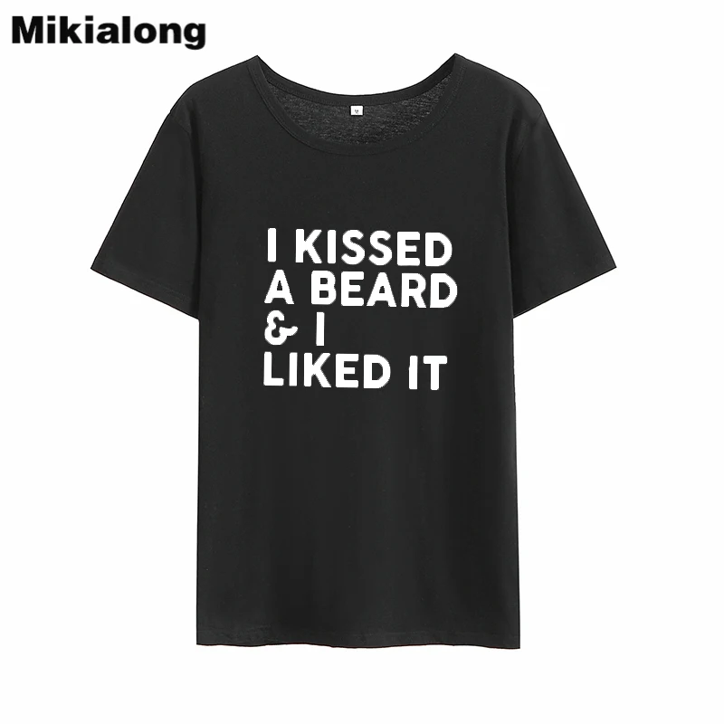 Смешные футболки Mikialong с надписью I Kiss A борода женские 2018 круглым вырезом и