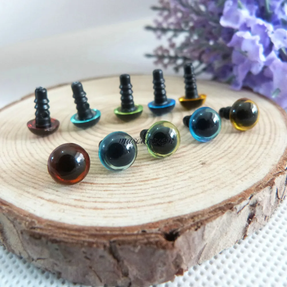 50pcs/lot 8mm 10mm round plastic clear crystal safety toy eyes +hard washer green/yellow/red/blue/light blue color option |