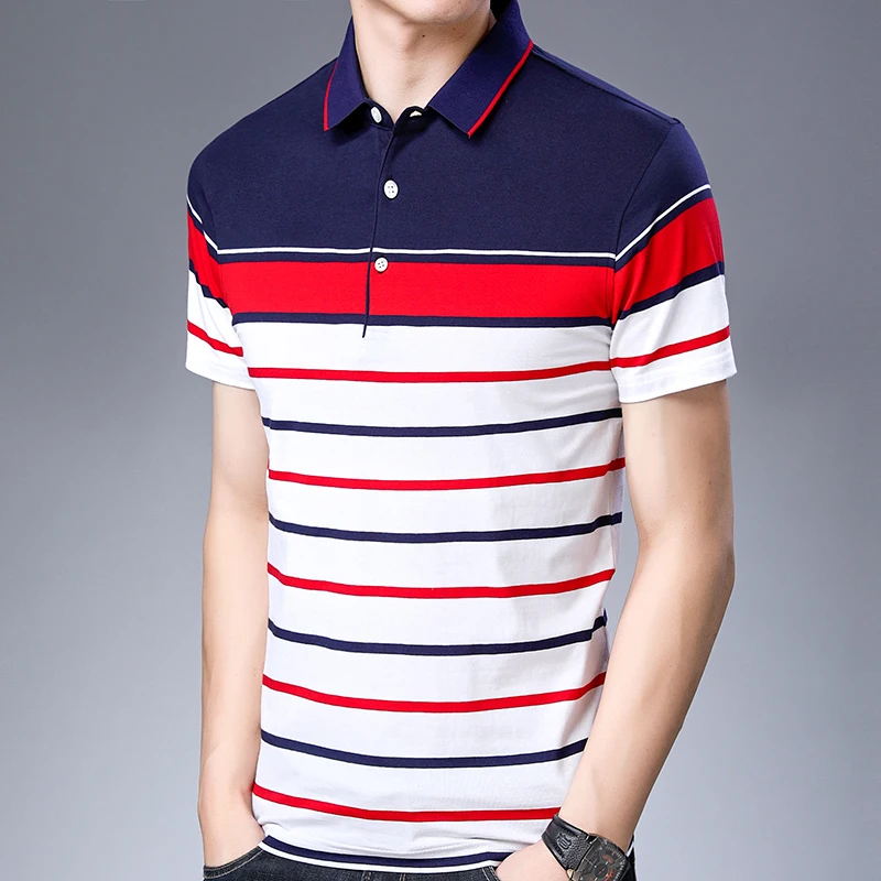 Бренд 2020 Повседневная летняя полосатая рубашка поло с коротким рукавом Мужская