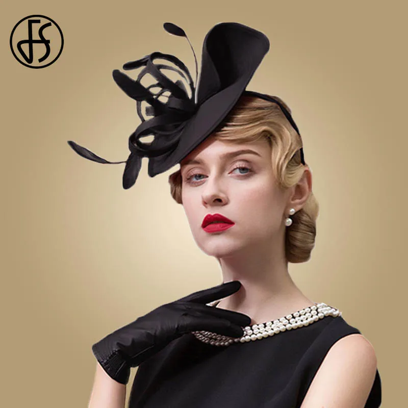 Black Fascinators FS вуалетки красная шляпа для женщин Pillbox шляпа черная официальная Коктейльная Дамская Свадебная церковная Чай Вечерние Дерби кепки Chapeu Feminino Fedora - Цвет: Black Fascinators