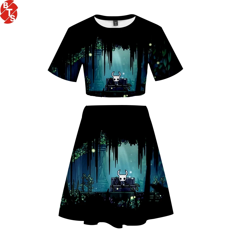 

Hollow Knight 3D Printed Women Two Piece Sets Fashion Summer Short Sleeve Crop Tops+Skirts 2019 Casual Streetwear Clothes