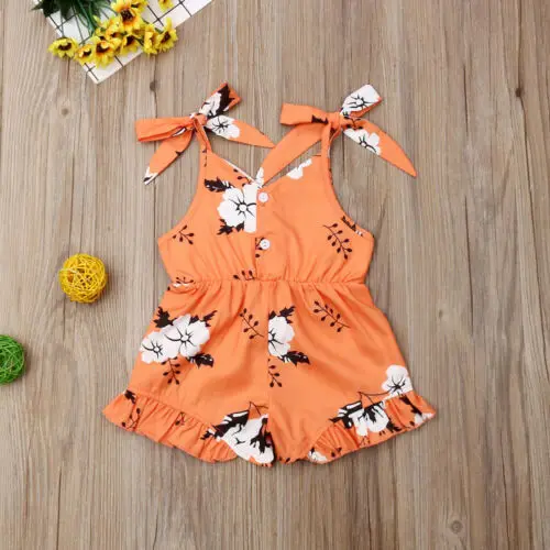 

New Kid girl Strap Floral Print Rompers Summer Sunsuit Sleeveless Playsuit Clothes Outfits 1-6Y