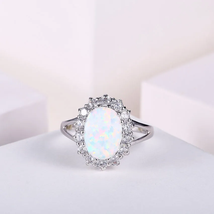ZHE FAN Trendy Big Oval Egg Shape Blue Fire Opal Ring AAA Cubic Zircon Halo Engagement Wedding Rings for Women White Pink Brown | Украшения