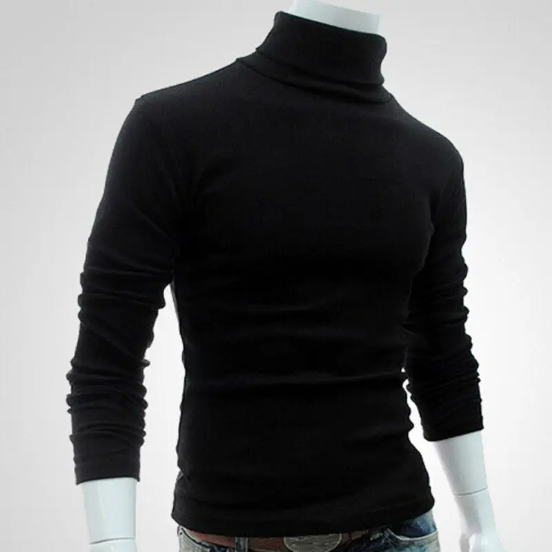 Мужские повседневные облегающие вязаные свитера с высоким воротником