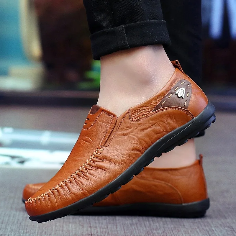 New 2019 Casual Men Shoes Slip On Loafers Spring and Autumn Mens Moccasins Genuine Leather Men's Flats Big Size 37-47 | Обувь