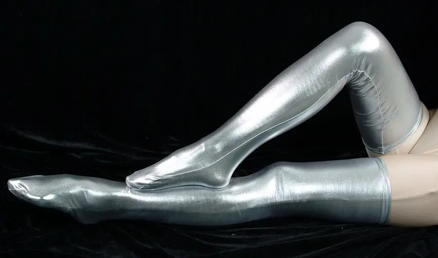 Темно-синие блестящие металлические сексуальные носки до бедра ФЕТИШ УНИСЕКС