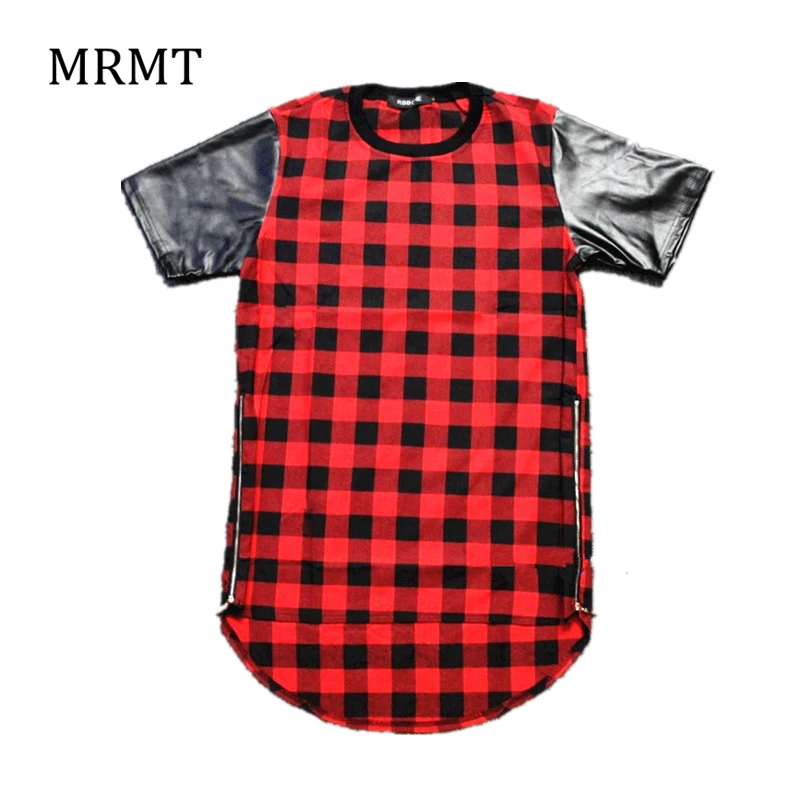 

Red plaid t-shirts men Scotland lattice leather gold chain men's short sleeve T-shirt