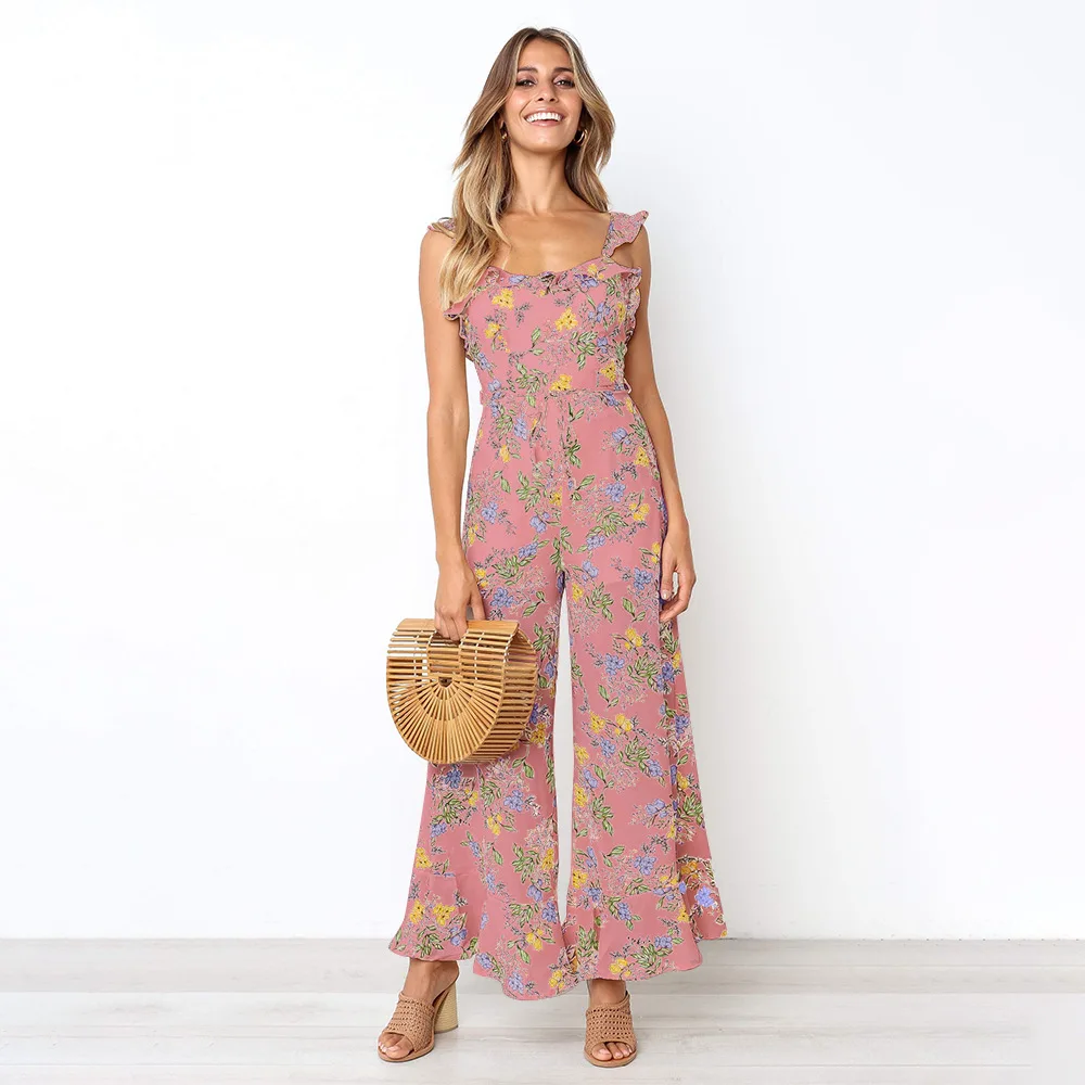 Женский комбинезон с оборками и цветочным принтом повседневный сексуальный без